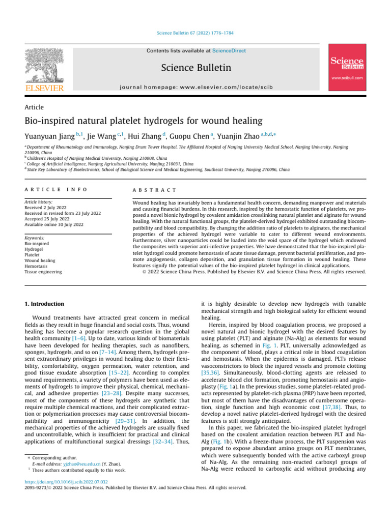 Bio-Inspired Natural Platelet Hydrogels For Wound Healing | PDF ...