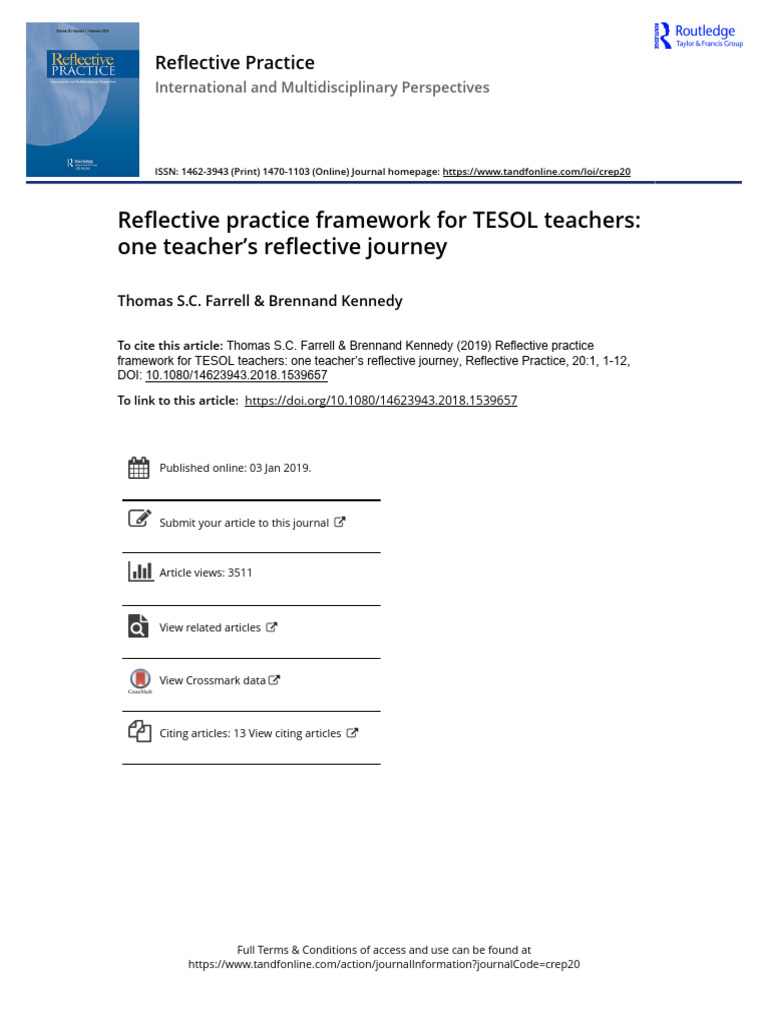 Farrell & Kennedy (2019) | PDF | Reflective Practice | English As A ...