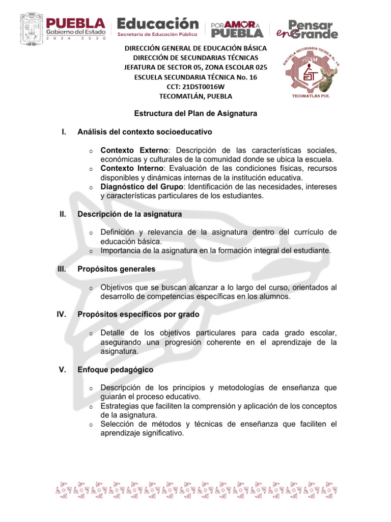 Estructura Del Plan de Asignatura | PDF | Plan de estudios | Enseñando