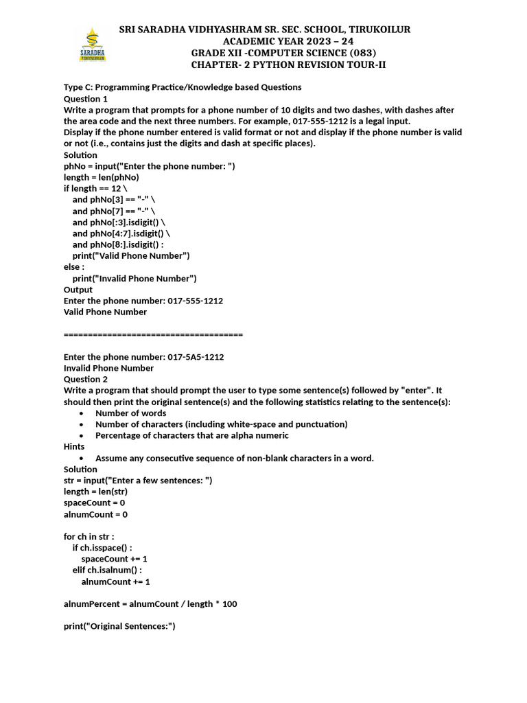 Python Programming Practice for Grade XII | PDF | Python (Programming ...