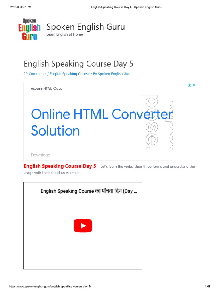 English Speaking Course Day 5 - Spoken English Guru | PDF