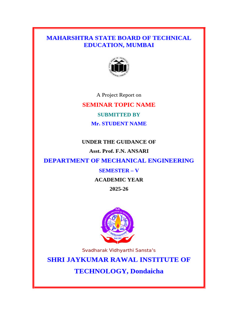 Seminar Front Page | PDF
