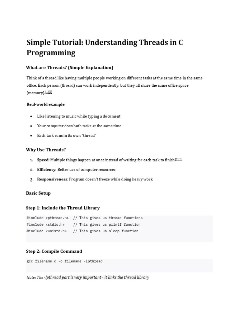C Threads Tutorial: Basics & Examples | PDF | Parameter (Computer ...