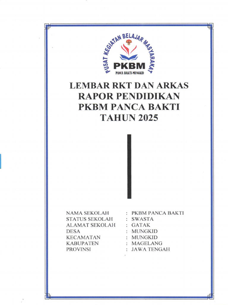 RKT Dan Arkas Rapor Pendidikan Panca Bakti TH 2025-1 | PDF