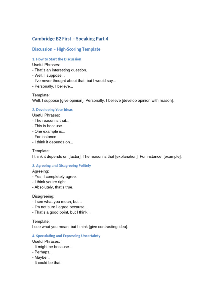 B2 Speaking Part4 Template | PDF