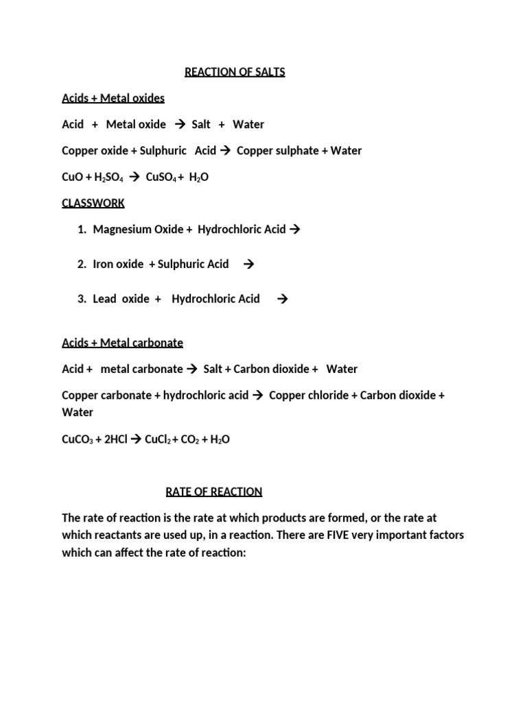 Salts and Reaction Rates Explained | PDF | Reaction Rate | Chemical ...