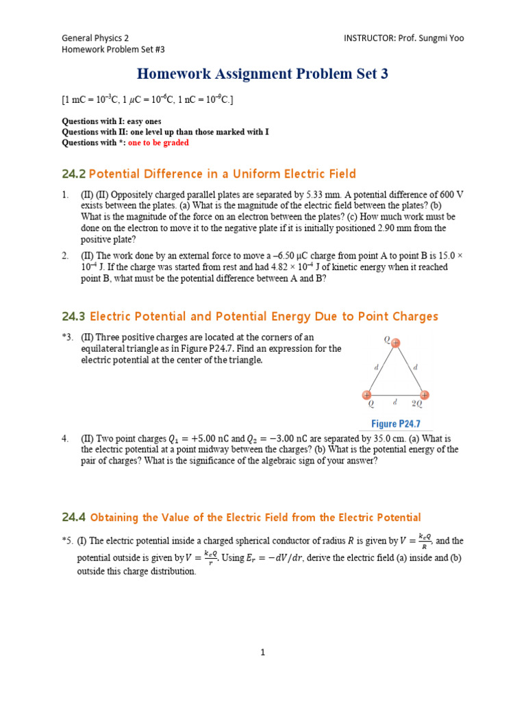 Physics 2 Homework Problem Set 3 | PDF | Electric Field | Sphere