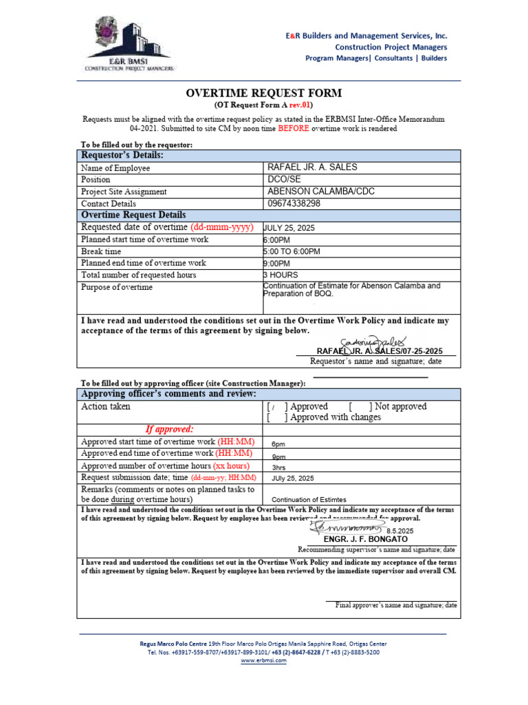 Overtime Request Form for Employees | PDF | Business | Working Time