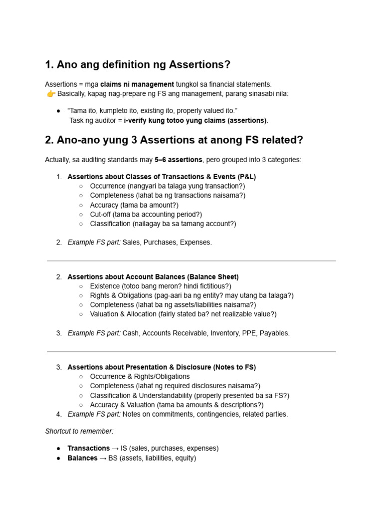 Audit Procedures for Assertions Explained | PDF | Audit | Internal Control