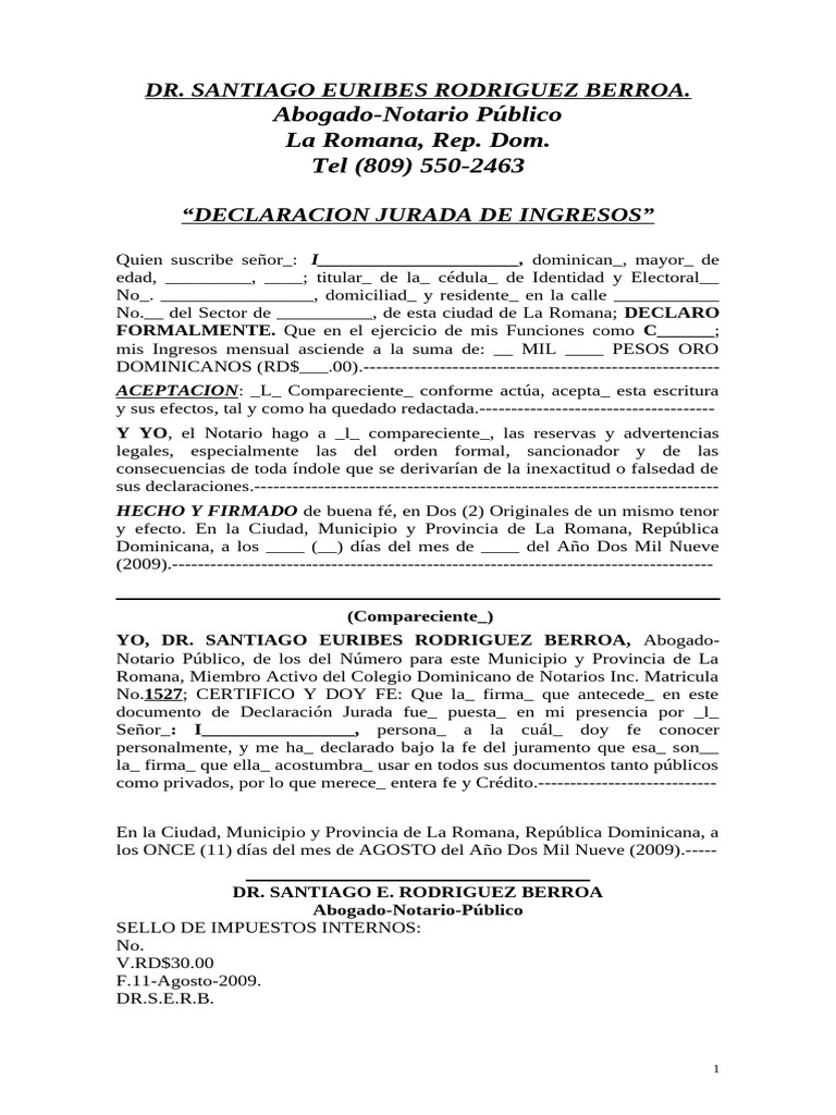 Declaración Jurada de Ingresos | PDF | Derecho Civil (Common Law) | Ley ...