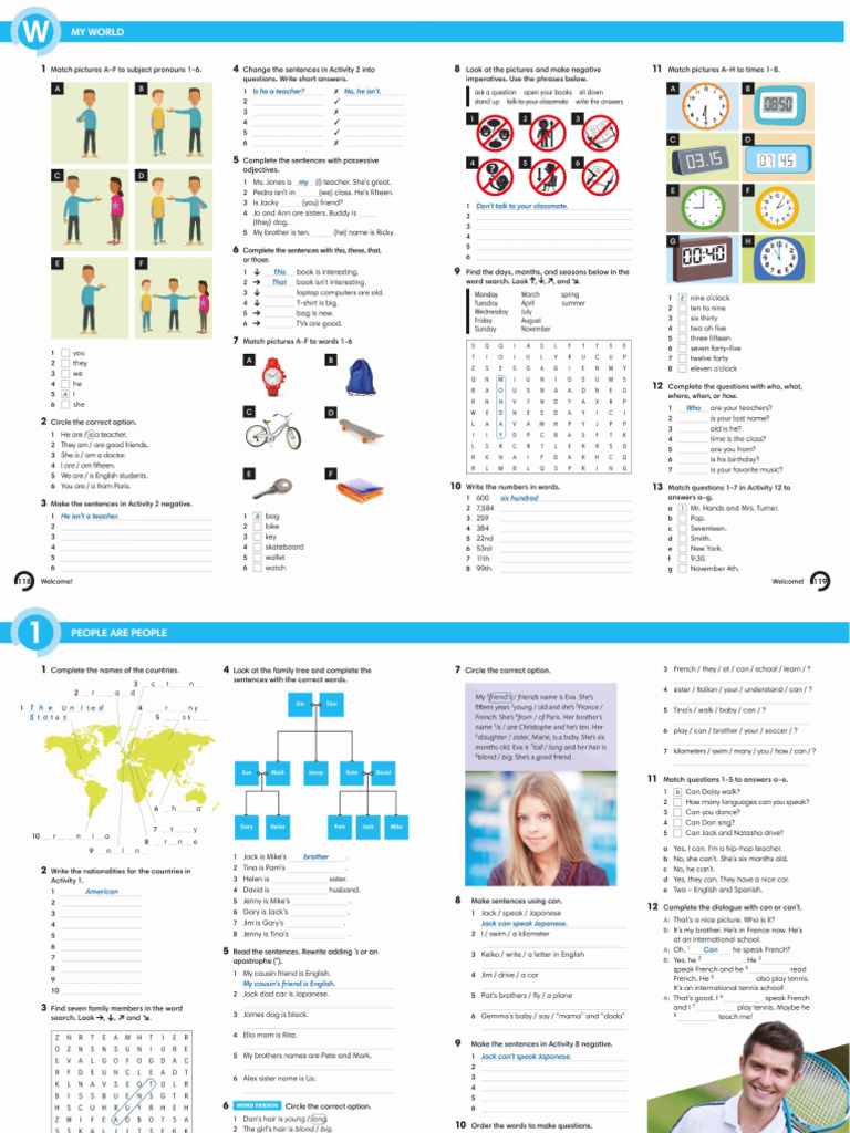 Wider World 1 Workbook Units Welcome, 1 & 2 | PDF