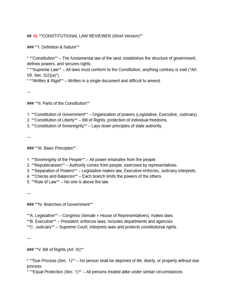 Constitutional Law Overview Guide | PDF | Constitution | United States ...