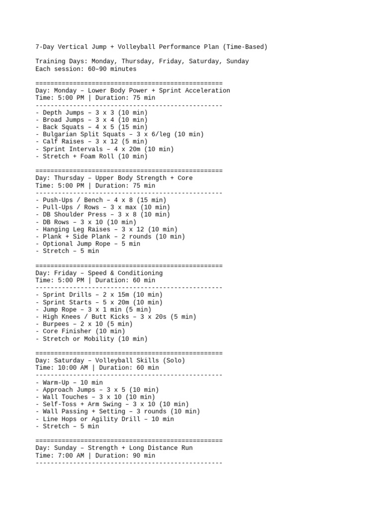 7-Day Volleyball Jump Training Plan | PDF