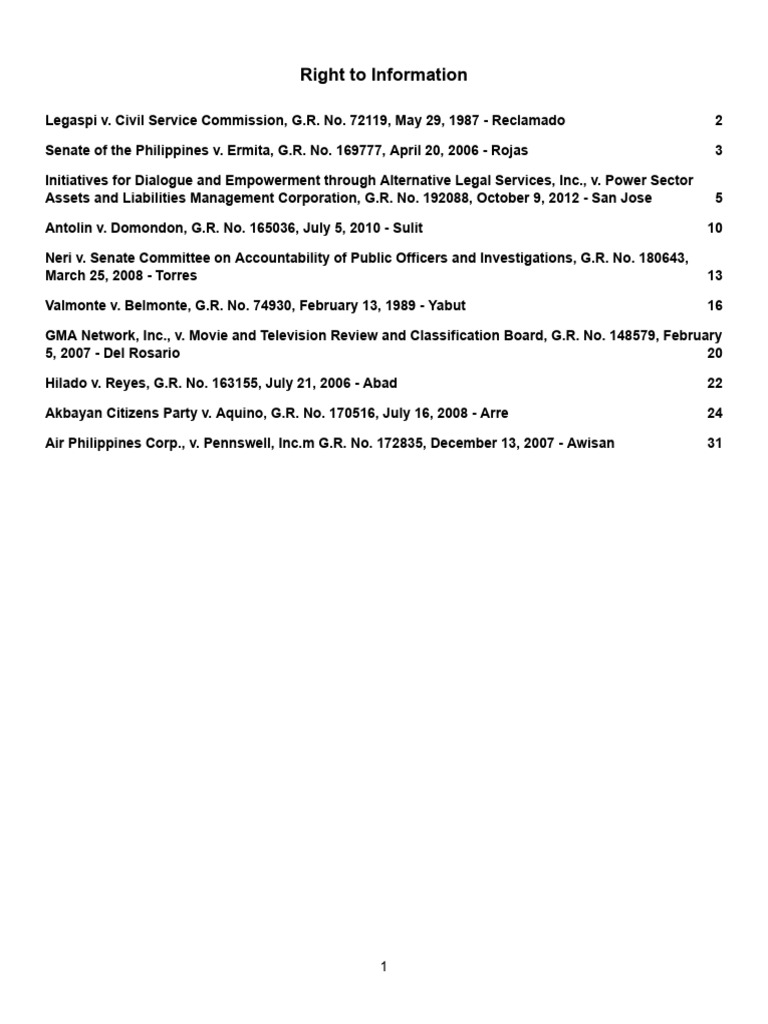 Right to Information Legal Cases Summary | PDF | Executive Privilege ...