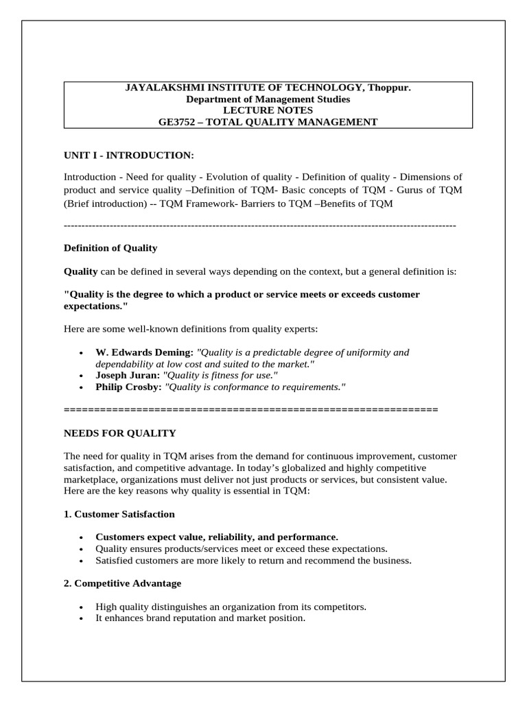 Total Quality Management Overview | PDF | Quality (Business) | Motivation