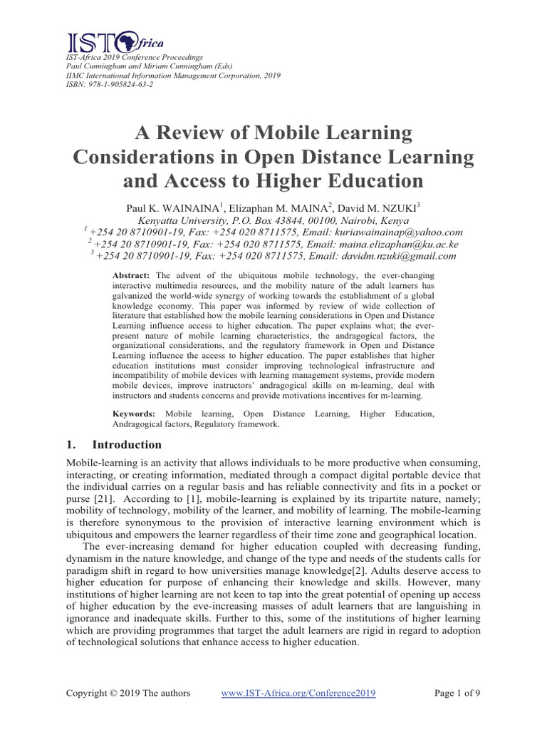 A Review of Mobile Learning Considerations in Open Distance Learning ...