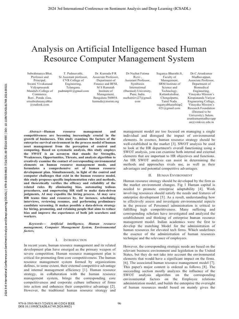Analysis On Artificial Intelligence Based Human Resource Computer ...