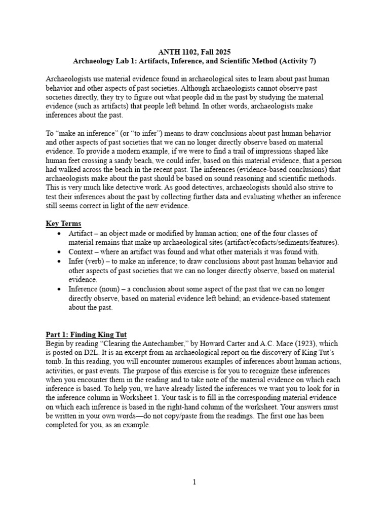 Archaeology Lab: Artifacts & Inferences | PDF | Artifact (Archaeology ...