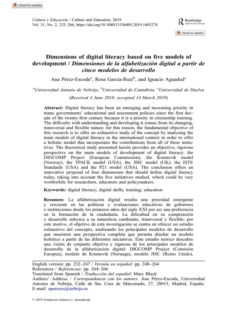 Digital Literacy Models and Dimensions | PDF | Educational Technology ...