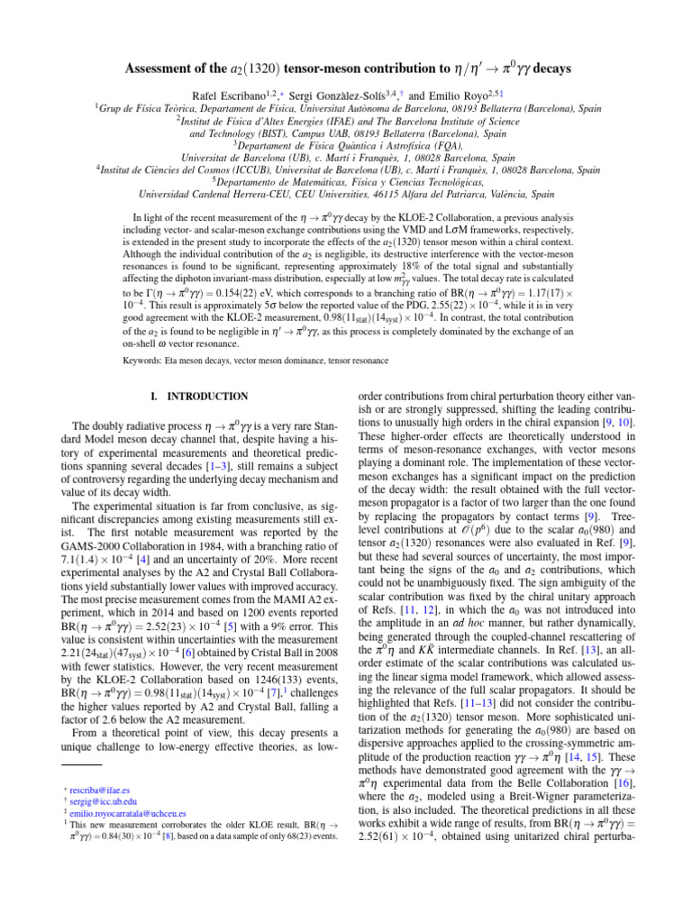 a2(1320) Tensor Meson in Eta Decays | PDF | Physics | Theoretical Physics