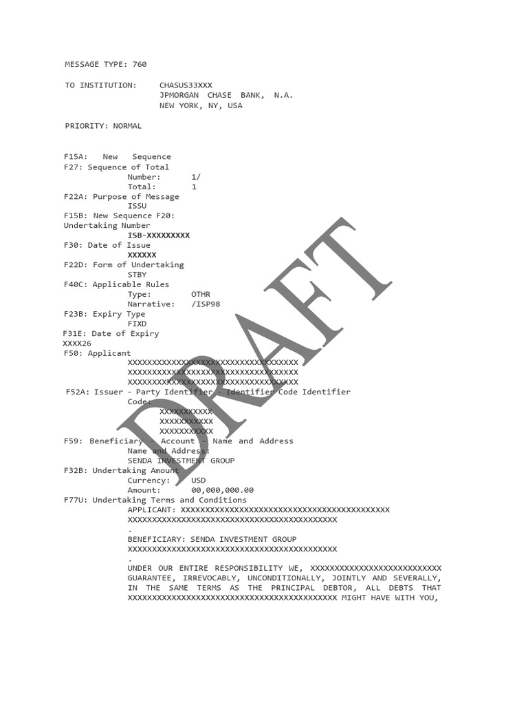 Guarantee Mt760 Draft 2025 | PDF | Letter Of Credit | Debt