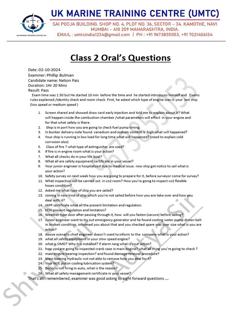 Class 2 Oral Exam Questions Summary | PDF