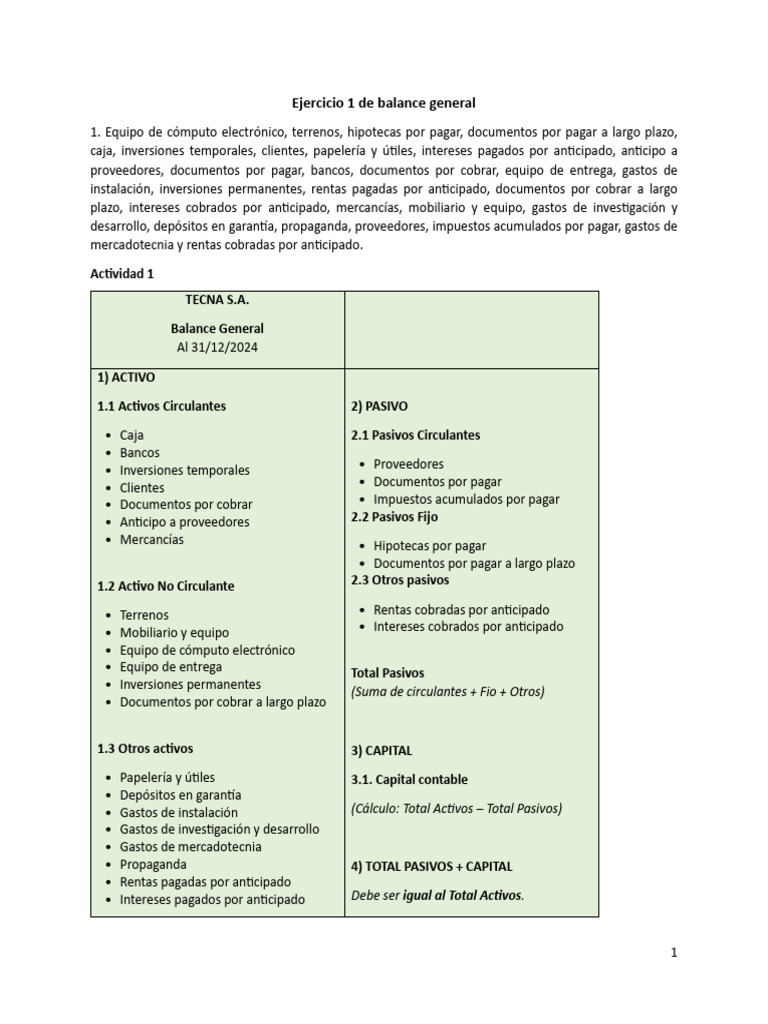Ejemplo de Balance General 2024 | PDF | Hoja de balance | Contabilidad