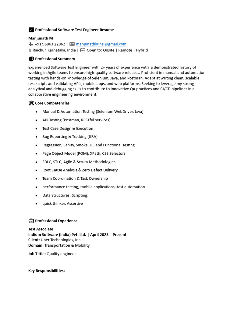Software Test Engineer Resume Sample | PDF | Software Testing ...