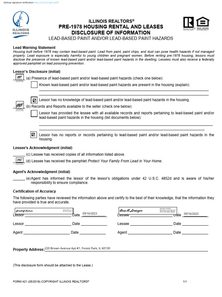 Lead-Based Paint Disclosure Form | PDF | Lease