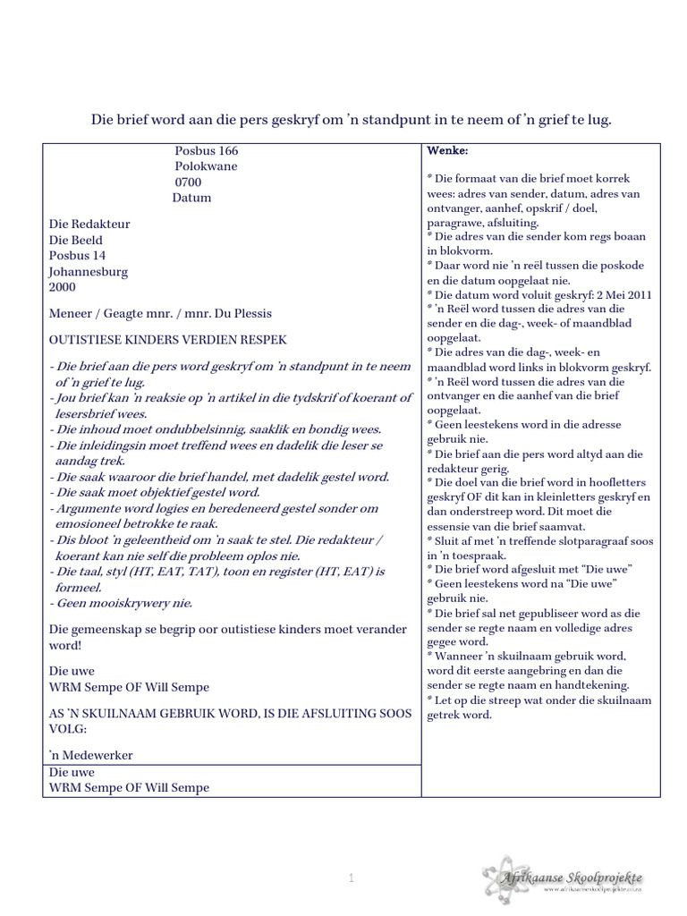 Formele Brief Aan Die Pers | PDF