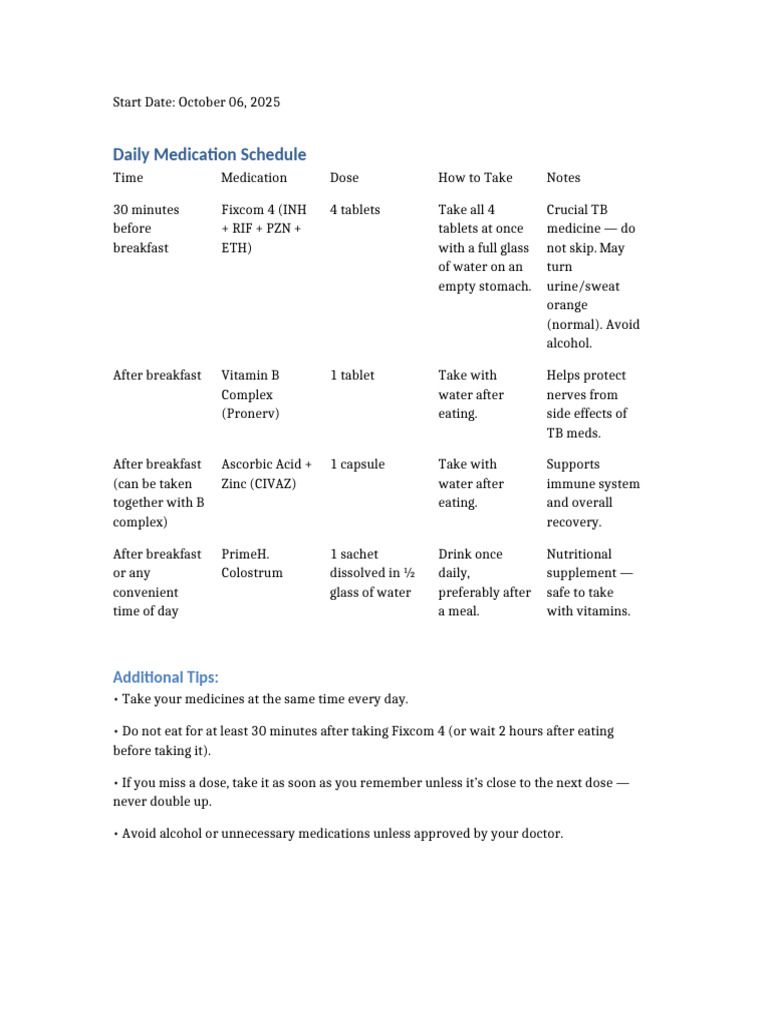 Daily Medication Schedule With Date | PDF