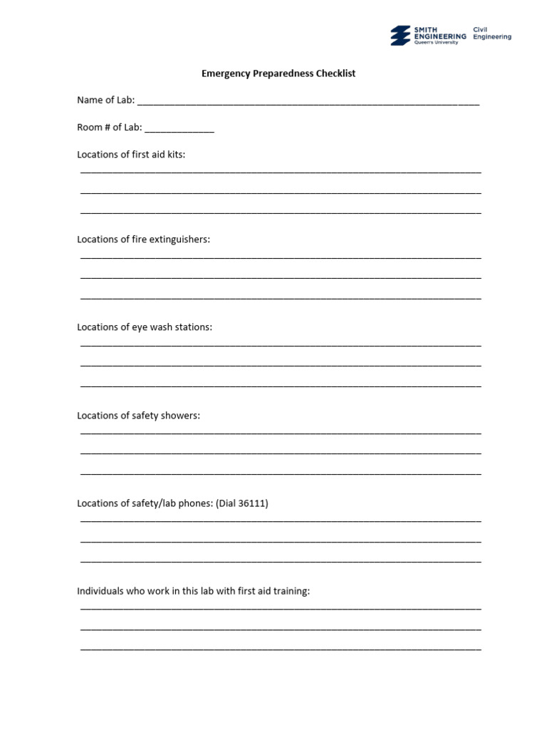 Emergency Preparedness Lab Checklist | PDF