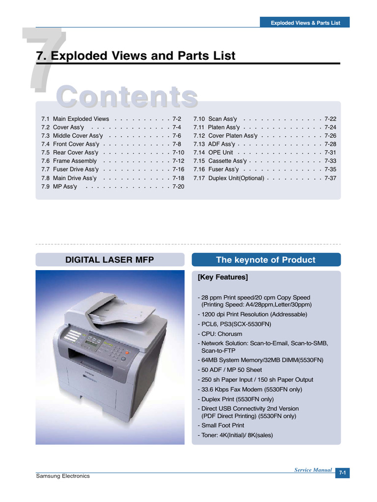 Samsung MFP Exploded Views & Parts List | PDF | Equipment | Electronics