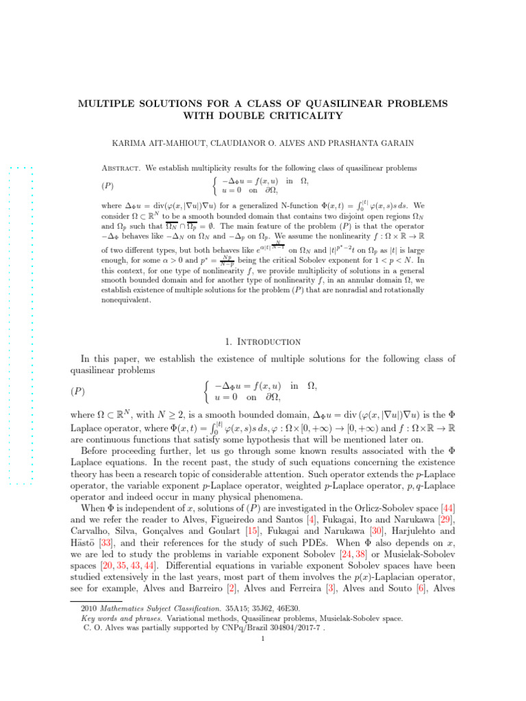 Multiple Solutions in Quasilinear Problems | PDF | Function ...