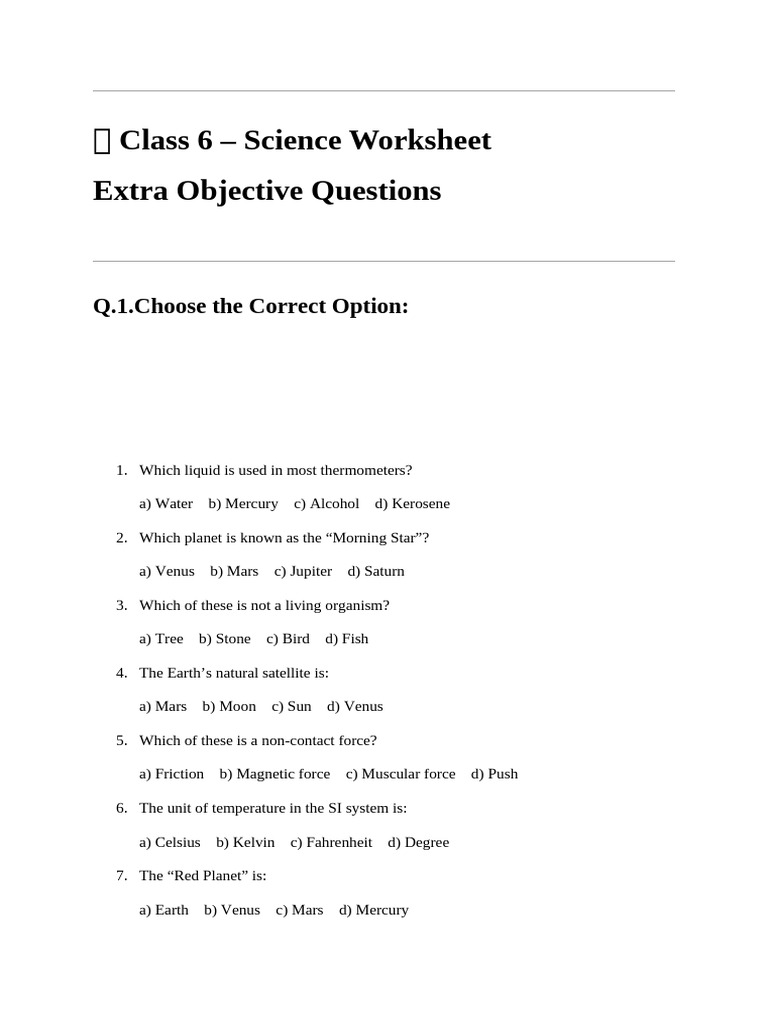 Class 6 Science Worksheet Answers | PDF | Planets | Earth