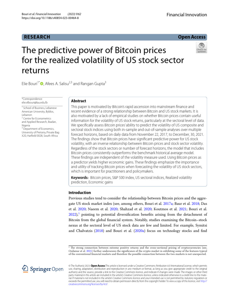 The Predictive Power of Bitcoin Prices For The Rea | PDF | Forecasting |  Volatility (Finance)