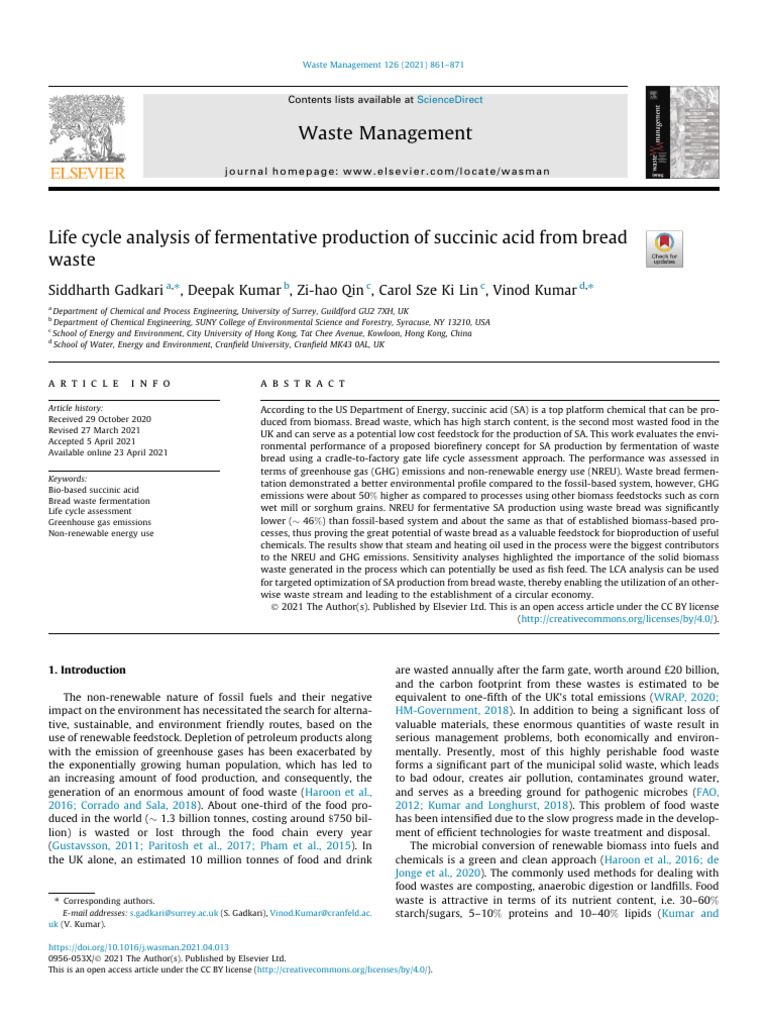 1 s2.0 S0956053X21002117 Main | PDF | Life Cycle Assessment | Fermentation