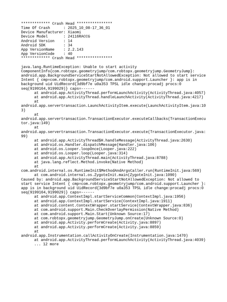Xiaomi App Crash Report: Background Service Error | PDF | Java ...
