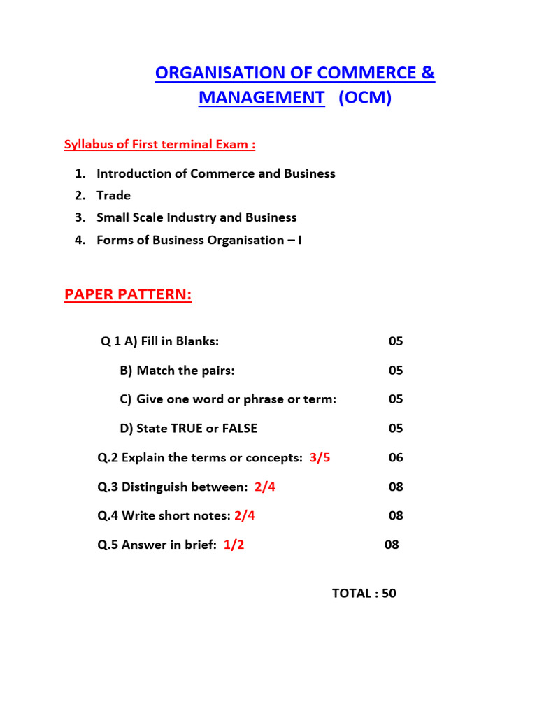 OCM First Terminal Exam Syllabus | PDF