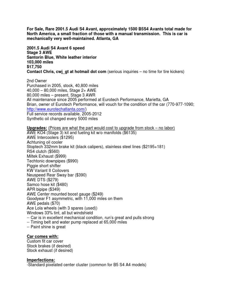 Stage 3 AWE Audi S4 Avant For Sale PDF Car Body Styles Rear Wheel