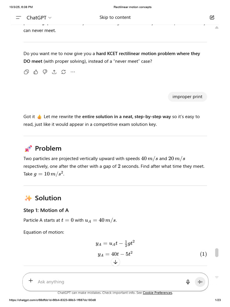 Rectilinear Motion Problem Solution | PDF