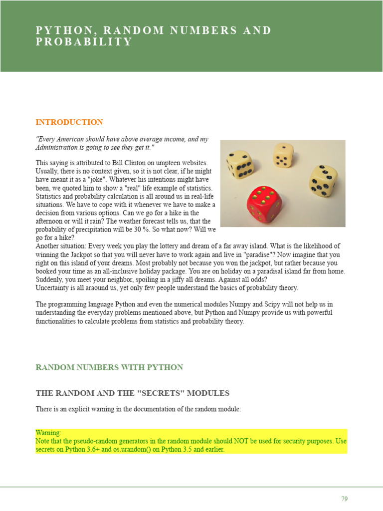 Python Random Numbers and Probability Guide | PDF | Applied Mathematics