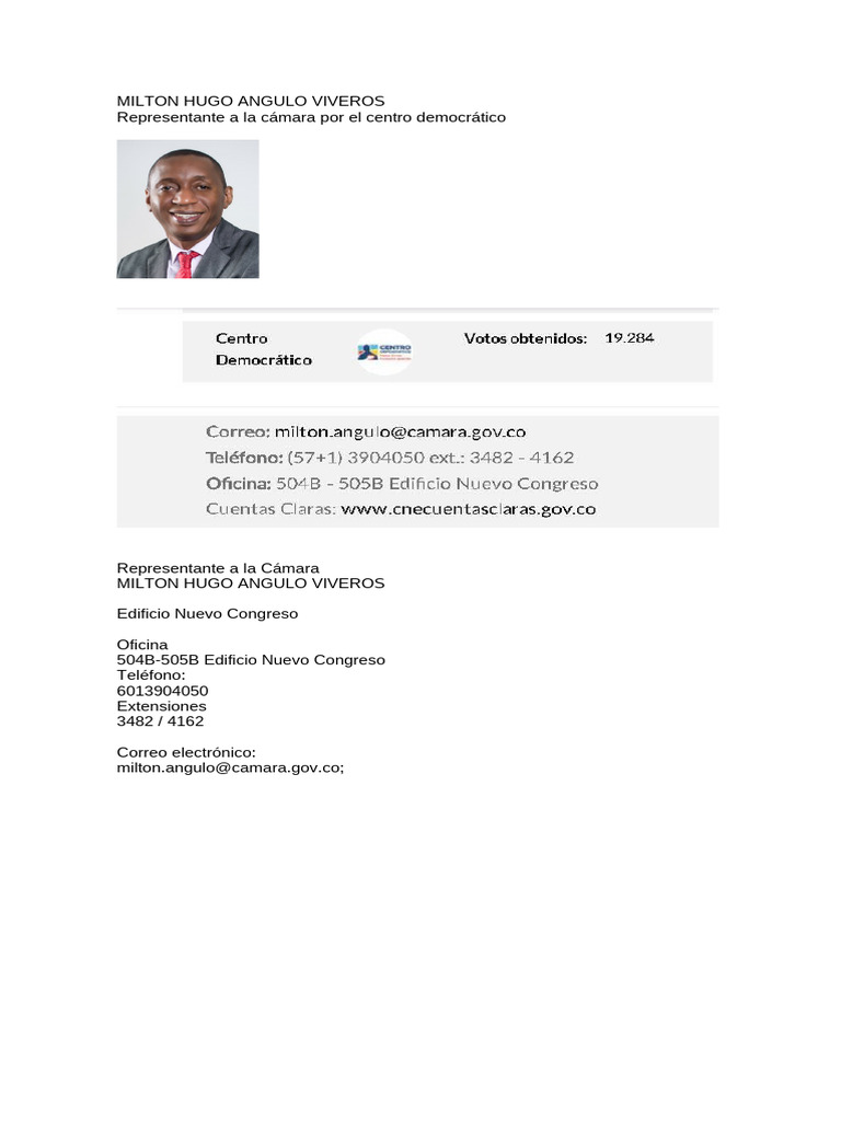 Contacto Milton Hugo Angulo Viveros | PDF