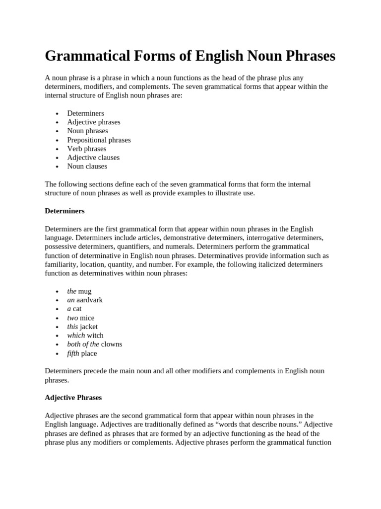 Grammatical Forms of English Noun Phrases | PDF | Adverb | Adjective