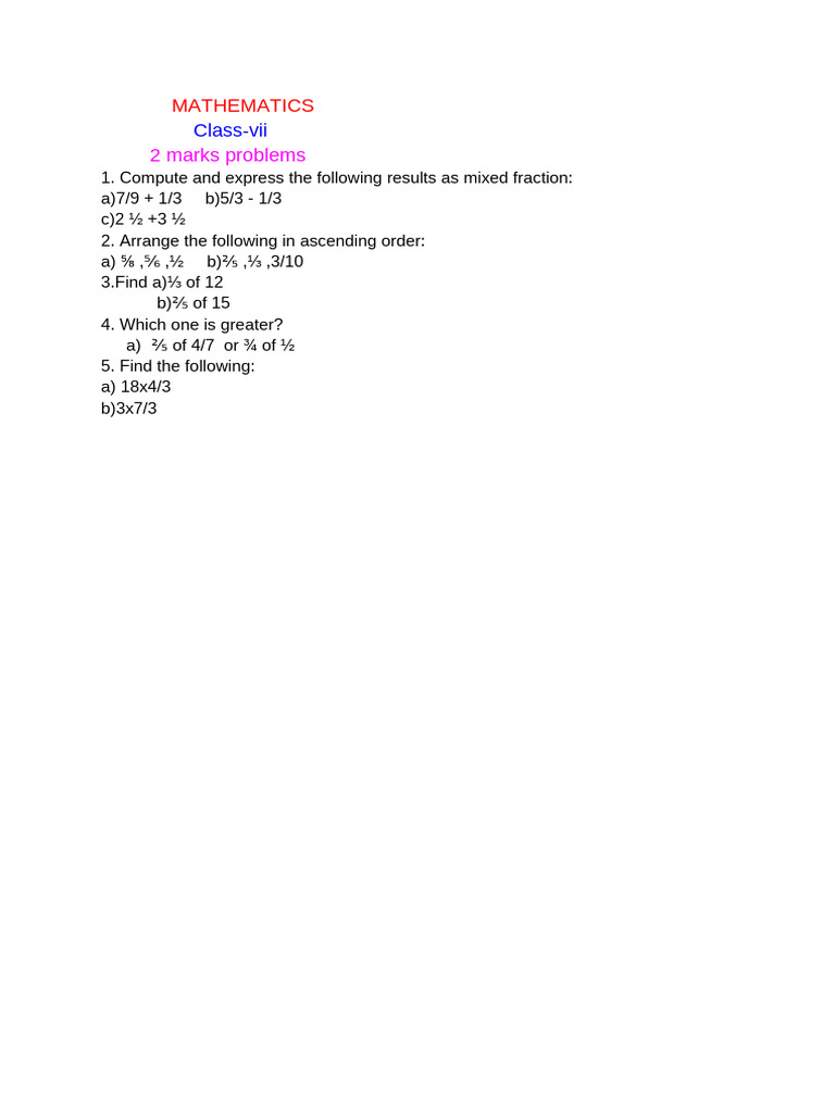 7th Class Mathematics | PDF
