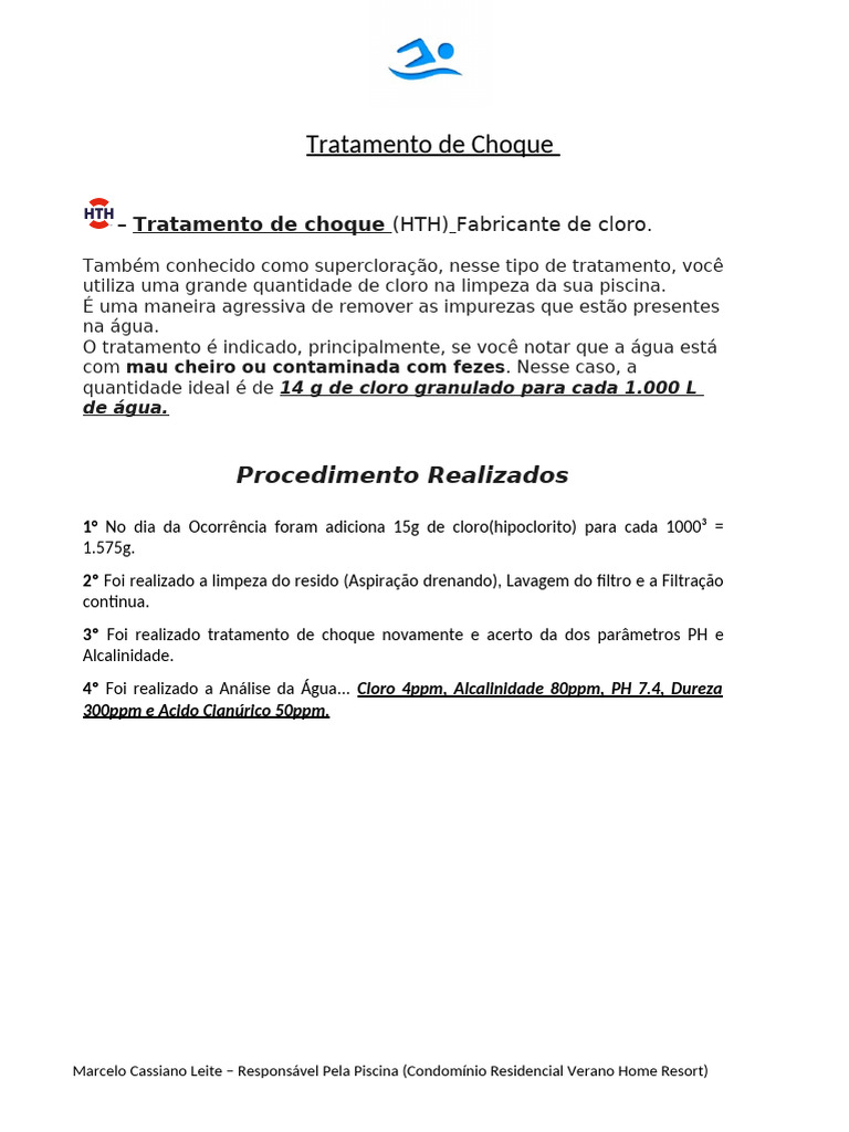 Tratamento de Choque em Piscinas com Cloro PDF