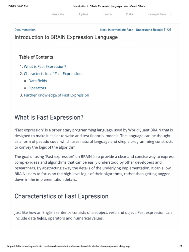 Introduction To BRAIN Expression Language | PDF