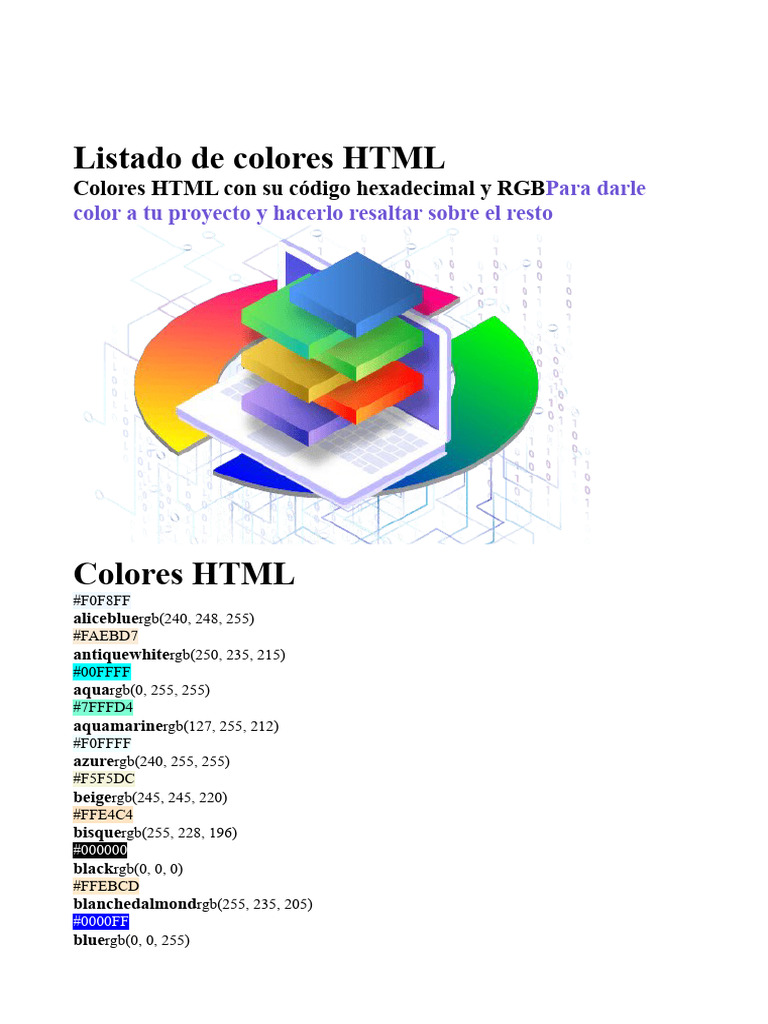 Listado de colores HTML y códigos | PDF | Ajedrez