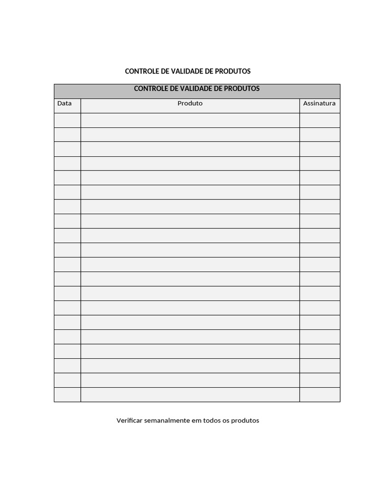 Controle Semanal de Validade de Produtos | PDF