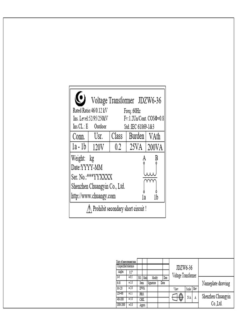 JDZW6-36 Voltage Transformer Details | PDF